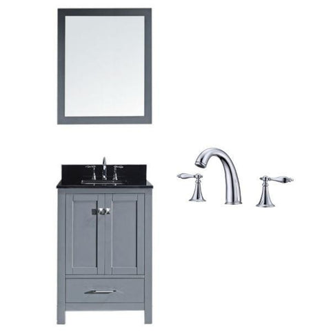 Image of Virtu Caroline Avenue 24" Grey Single Bathroom Vanity w/ Black Top GS-50024 GS-50024-BGSQ-GR-002