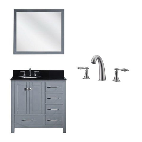 Image of Virtu Caroline Avenue 36″ Grey Bathroom Single Vanity w/ Black Top GS-50036 GS-50036-BGRO-GR-001