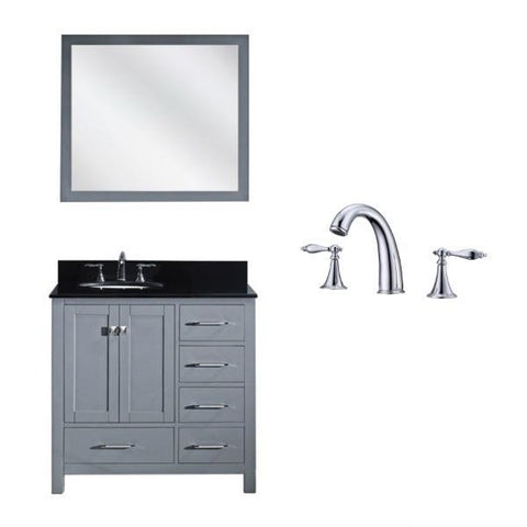 Image of Virtu Caroline Avenue 36″ Grey Bathroom Single Vanity w/ Black Top GS-50036 GS-50036-BGRO-GR-002