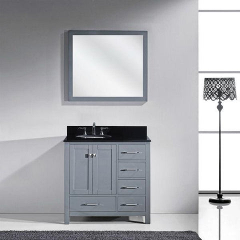 Image of Virtu Caroline Avenue 36″ Grey Bathroom Single Vanity w/ Black Top GS-50036 GS-50036-BGRO-GR