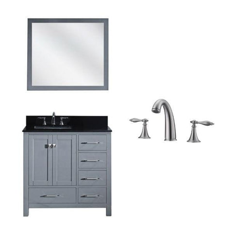 Image of Virtu Caroline Avenue 36″ Grey Bathroom Single Vanity w/ Black Top GS-50036 GS-50036-BGSQ-GR-001