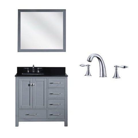 Image of Virtu Caroline Avenue 36″ Grey Bathroom Single Vanity w/ Black Top GS-50036 GS-50036-BGSQ-GR-002