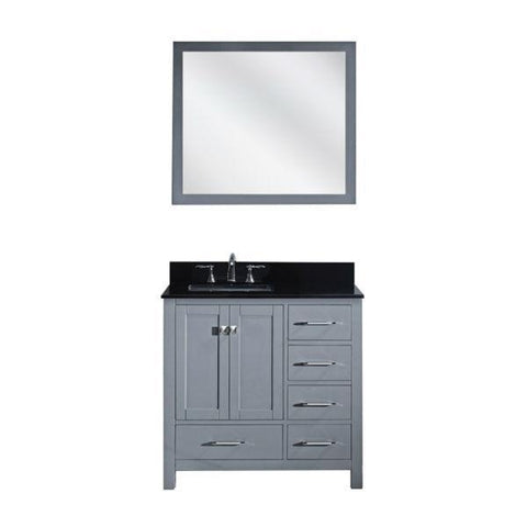 Image of Virtu Caroline Avenue 36″ Grey Bathroom Single Vanity w/ Black Top GS-50036 GS-50036-BGSQ-GR