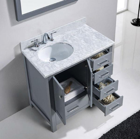 Image of Virtu Caroline Avenue 36″ Grey Bathroom Single Vanity w/ White Top GS-50036 GS-50036-WMRO-GR