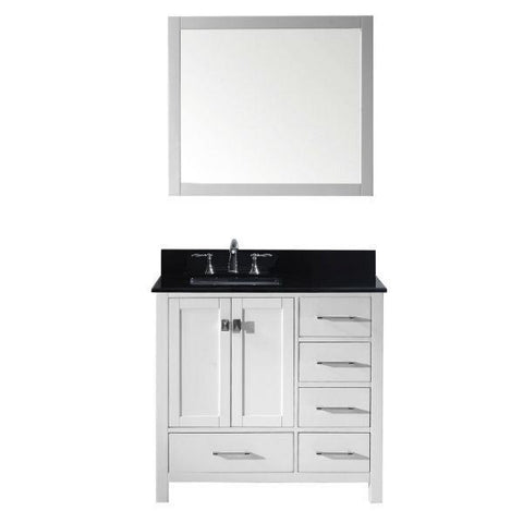 Image of Virtu Caroline Avenue 36″ White Bathroom Single Vanity w/ Black Top GS-50036 GS-50036-BGSQ-WH