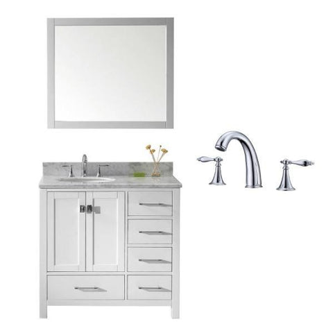 Image of Virtu Caroline Avenue 36″ White Bathroom Single Vanity w/ White Top GS-50036 GS-50036-WMRO-WH-002