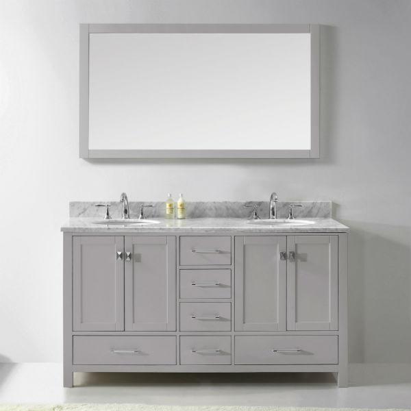 Virtu Caroline Avenue 60″ Cashmere Double Bathroom Vanity w/ White Top ...
