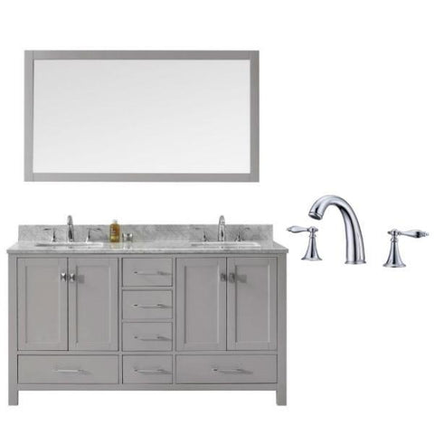 Image of Virtu Caroline Avenue 60″ Cashmere Double Bathroom Vanity w/ White Top GD-50060 GD-50060-WMSQ-CG-002