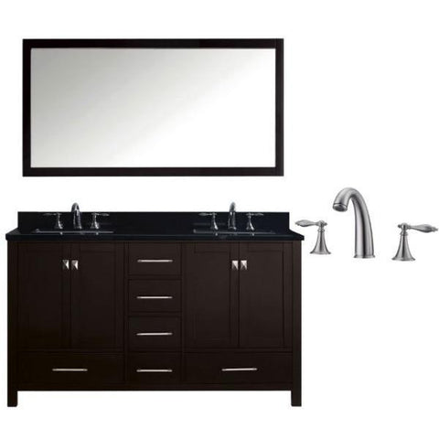 Image of Virtu Caroline Avenue 60″ Espresso Double Bathroom Vanity w/ Black Top GD-50060 GD-50060-BGRO-ES-001