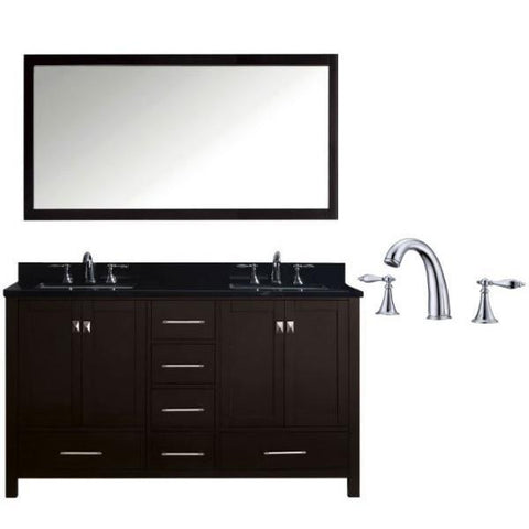 Image of Virtu Caroline Avenue 60″ Espresso Double Bathroom Vanity w/ Black Top GD-50060 GD-50060-BGRO-ES-002