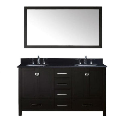 Image of Virtu Caroline Avenue 60″ Espresso Double Bathroom Vanity w/ Black Top GD-50060 GD-50060-BGRO-ES