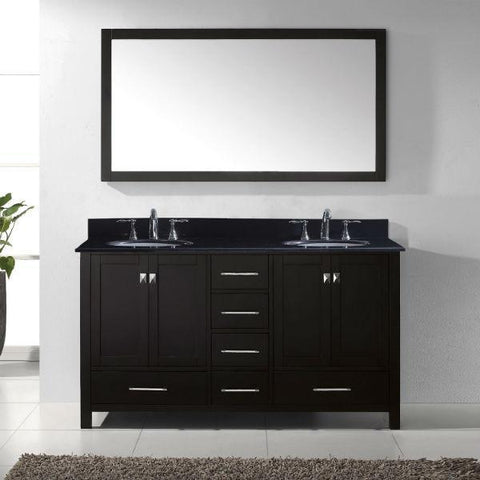 Image of Virtu Caroline Avenue 60″ Espresso Double Bathroom Vanity w/ Black Top GD-50060 GD-50060-BGRO-ES