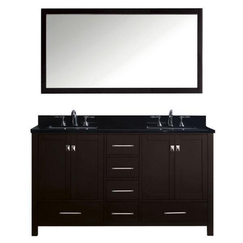 Image of Virtu Caroline Avenue 60″ Espresso Double Bathroom Vanity w/ Black Top GD-50060 GD-50060-BGSQ-ES