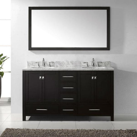 Image of Virtu Caroline Avenue 60″ Espresso Double Bathroom Vanity w/ White Top GD-50060 GD-50060-WMRO-ES-NM