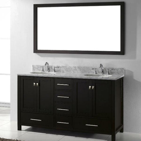 Image of Virtu Caroline Avenue 60″ Espresso Double Bathroom Vanity w/ White Top GD-50060 GD-50060-WMRO-ES-NM