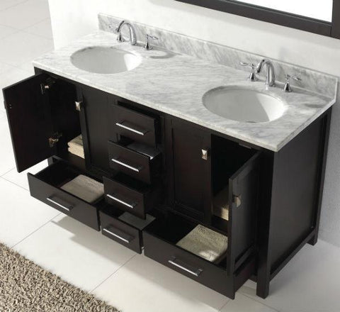 Image of Virtu Caroline Avenue 60″ Espresso Double Bathroom Vanity w/ White Top GD-50060 GD-50060-WMRO-ES-NM
