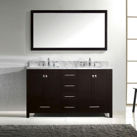 Image of Virtu Caroline Avenue 60″ Espresso Double Bathroom Vanity w/ White Top GD-50060 GD-50060-WMRO-ES-NM