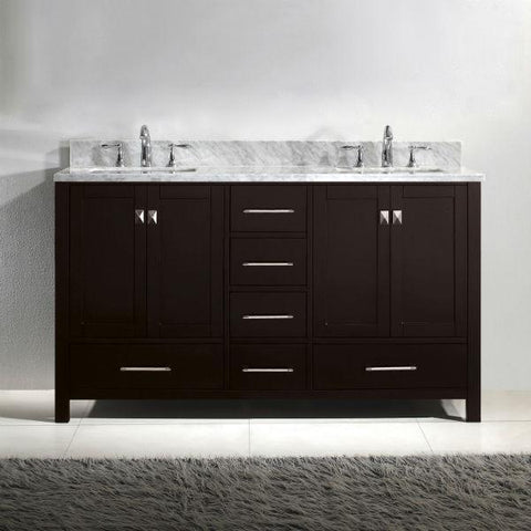Image of Virtu Caroline Avenue 60″ Espresso Double Bathroom Vanity w/ White Top GD-50060 GD-50060-WMRO-ES-NM