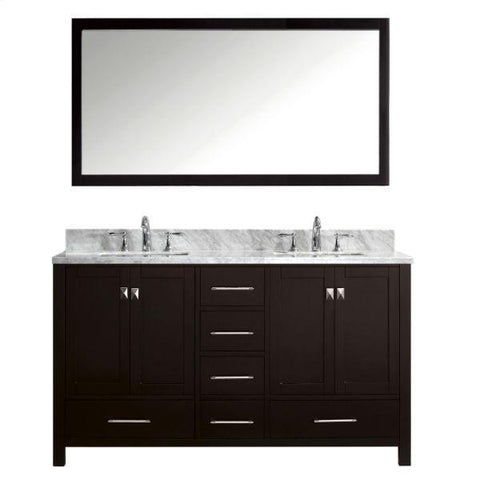 Image of Virtu Caroline Avenue 60″ Espresso Double Bathroom Vanity w/ White Top GD-50060 GD-50060-WMSQ-ES