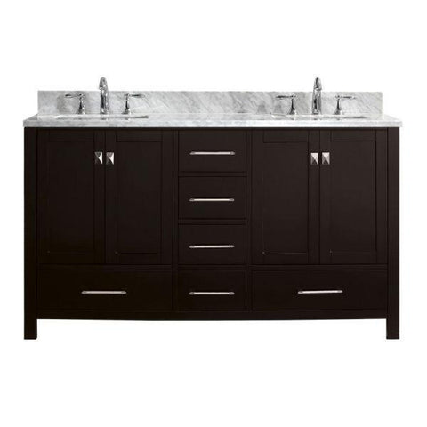 Image of Virtu Caroline Avenue 60″ Espresso Double Bathroom Vanity w/ White Top GD-50060 GD-50060-WMSQ-ES-NM
