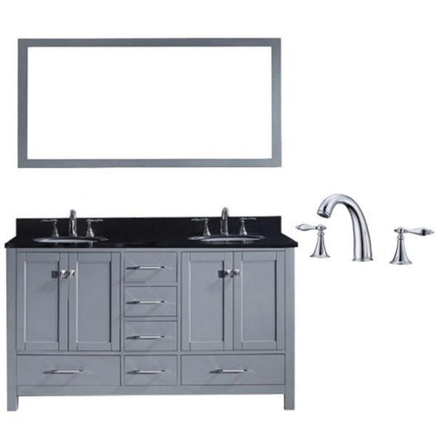 Image of Virtu Caroline Avenue 60″ Grey Double Bathroom Vanity w/ Black Top GD-50060 GD-50060-BGRO-GR-002