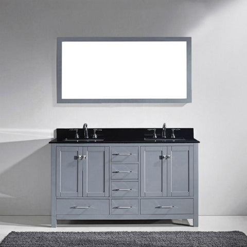 Image of Virtu Caroline Avenue 60″ Grey Double Bathroom Vanity w/ Black Top GD-50060 GD-50060-BGRO-GR