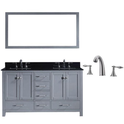 Image of Virtu Caroline Avenue 60″ Grey Double Bathroom Vanity w/ Black Top GD-50060 GD-50060-BGSQ-GR-001