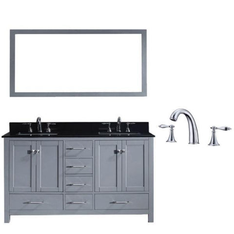Image of Virtu Caroline Avenue 60″ Grey Double Bathroom Vanity w/ Black Top GD-50060 GD-50060-BGSQ-GR-002