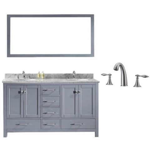 Image of Virtu Caroline Avenue 60″ Grey Double Bathroom Vanity w/ White Top GD-50060 GD-50060-WMRO-GR-001