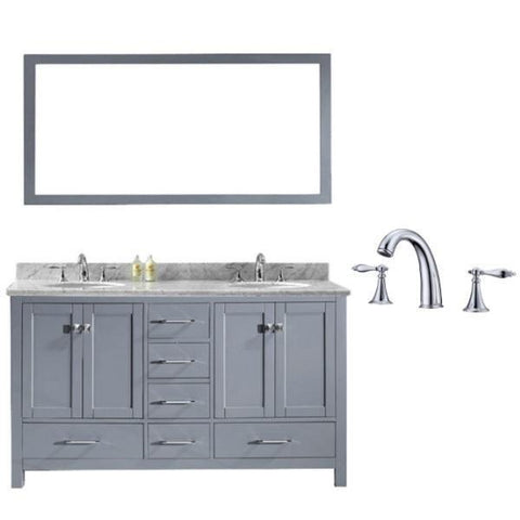 Image of Virtu Caroline Avenue 60″ Grey Double Bathroom Vanity w/ White Top GD-50060 GD-50060-WMRO-GR-002