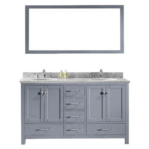 Image of Virtu Caroline Avenue 60″ Grey Double Bathroom Vanity w/ White Top GD-50060 GD-50060-WMRO-GR