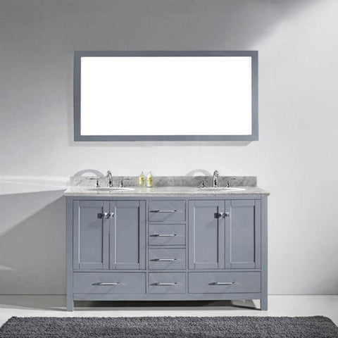 Image of Virtu Caroline Avenue 60″ Grey Double Bathroom Vanity w/ White Top GD-50060 GD-50060-WMRO-GR-NM