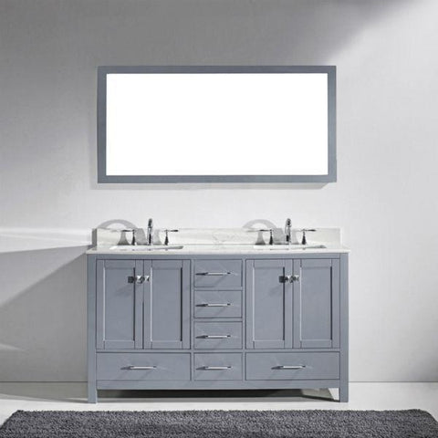 Image of Virtu Caroline Avenue 60″ Grey Double Bathroom Vanity w/ White Top GD-50060 GD-50060-WMRO-GR-NM