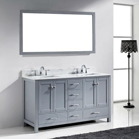 Image of Virtu Caroline Avenue 60″ Grey Double Bathroom Vanity w/ White Top GD-50060 GD-50060-WMRO-GR-NM