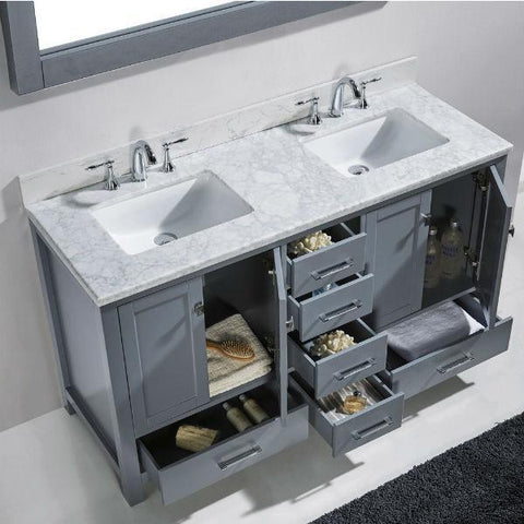 Image of Virtu Caroline Avenue 60″ Grey Double Bathroom Vanity w/ White Top GD-50060 GD-50060-WMRO-GR-NM