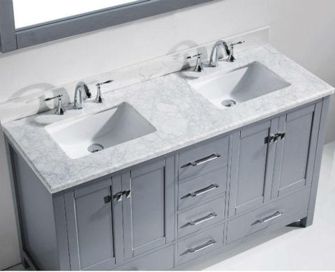 Image of Virtu Caroline Avenue 60″ Grey Double Bathroom Vanity w/ White Top GD-50060 GD-50060-WMRO-GR-NM