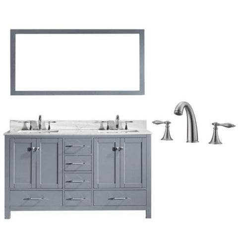 Image of Virtu Caroline Avenue 60″ Grey Double Bathroom Vanity w/ White Top GD-50060 GD-50060-WMSQ-GR-001