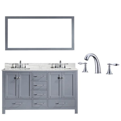 Image of Virtu Caroline Avenue 60″ Grey Double Bathroom Vanity w/ White Top GD-50060 GD-50060-WMSQ-GR-002