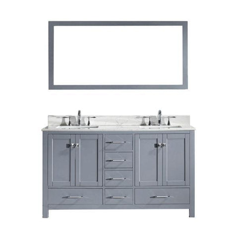 Image of Virtu Caroline Avenue 60″ Grey Double Bathroom Vanity w/ White Top GD-50060 GD-50060-WMSQ-GR