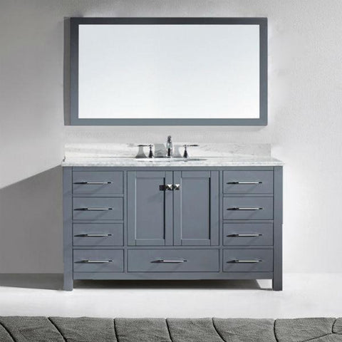 Image of Virtu Caroline Avenue 60" Grey Single Bathroom Vanity w/ White Top GS-50060 GS-50060-WMRO-GR