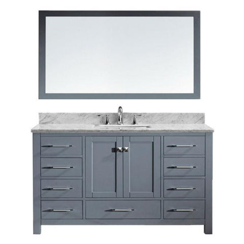 Image of Virtu Caroline Avenue 60" Grey Single Bathroom Vanity w/ White Top GS-50060 GS-50060-WMSQ-GR