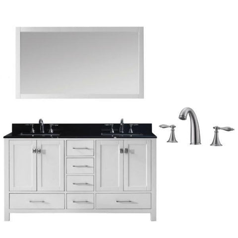 Image of Virtu Caroline Avenue 60″ White Double Bathroom Vanity w/ Black Top GD-50060 GD-50060-BGSQ-WH-001