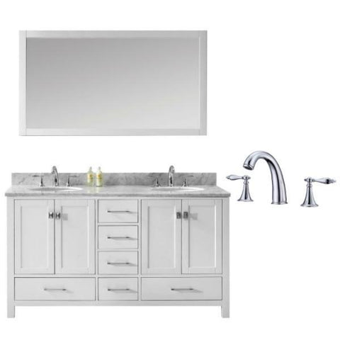 Image of Virtu Caroline Avenue 60″ White Double Bathroom Vanity w/ White Top GD-50060 GD-50060-WMRO-WH-002