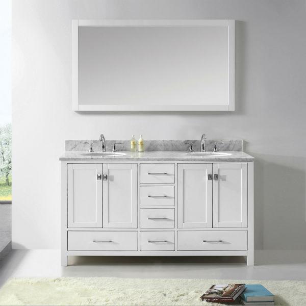 Virtu Caroline Avenue 60″ White Double Bathroom Vanity w/ White Top GD ...