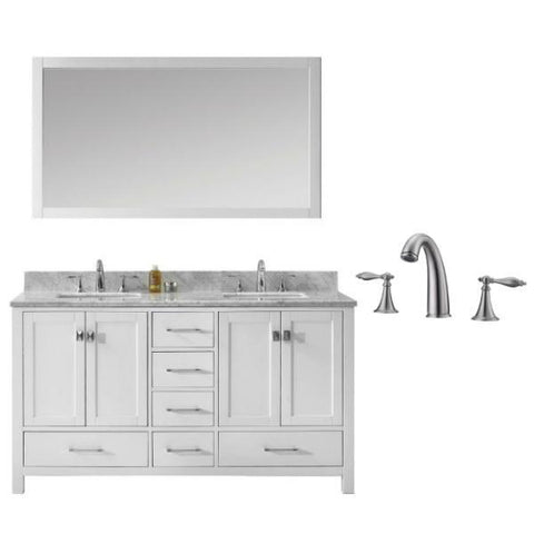 Image of Virtu Caroline Avenue 60″ White Double Bathroom Vanity w/ White Top GD-50060 GD-50060-WMSQ-WH-001