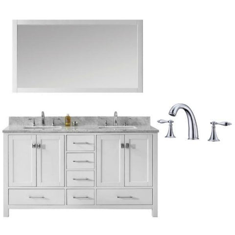 Image of Virtu Caroline Avenue 60″ White Double Bathroom Vanity w/ White Top GD-50060 GD-50060-WMSQ-WH-002