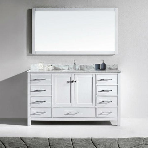 Image of Virtu Caroline Avenue 60" White Single Bathroom Vanity w/ White Top GS-50060 GS-50060-WMRO-WH