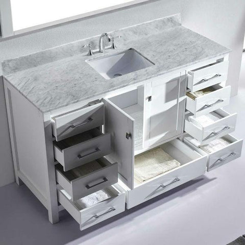 Image of Virtu Caroline Avenue 60" White Single Bathroom Vanity w/ White Top GS-50060 GS-50060-WMRO-WH