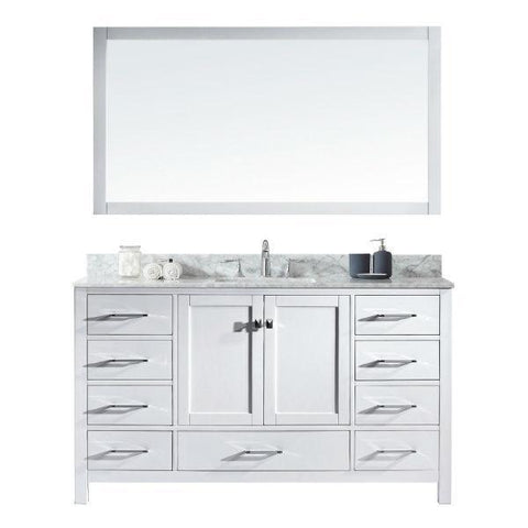 Image of Virtu Caroline Avenue 60" White Single Bathroom Vanity w/ White Top GS-50060 GS-50060-WMSQ-WH
