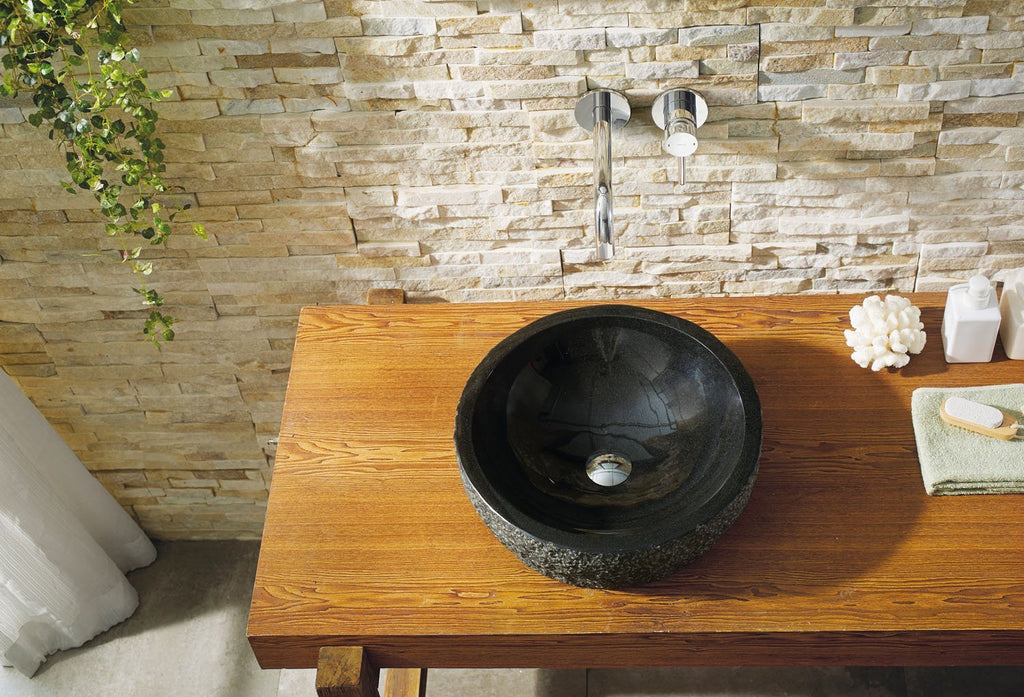 Virtu USA Adonia Natural Stone Bathroom Vessel Sink in Shanxi Black Granite VST-2067-BAS